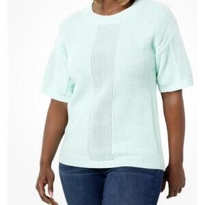 Laurie Felt Cotton Short Sleeve Sweater Mint Brand New Small Oversized